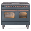 ILVE Nostalgie II 40-Inch Dual Fuel Freestanding Range with Removable Griddle in Blue Grey with Copper Trim (UPD40FNMPBGP)
