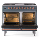 ILVE Nostalgie II 40-Inch Dual Fuel Freestanding Range with Removable Griddle in Blue Grey with Copper Trim (UPD40FNMPBGP)