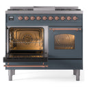 ILVE Nostalgie II 40-Inch Dual Fuel Freestanding Range with Removable Griddle in Blue Grey with Copper Trim (UPD40FNMPBGP)