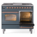 ILVE Nostalgie II 40-Inch Dual Fuel Freestanding Range with Removable Griddle in Blue Grey with Copper Trim (UPD40FNMPBGP)