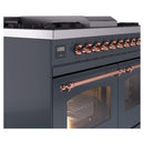ILVE Nostalgie II 40-Inch Dual Fuel Freestanding Range with Removable Griddle in Blue Grey with Copper Trim (UPD40FNMPBGP)