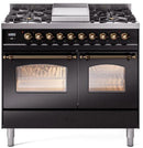ILVE Nostalgie II 40-Inch Dual Fuel Freestanding Range with Removable Griddle in Glossy Black with Bronze Trim (UPD40FNMPBKB)
