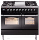 ILVE Nostalgie II 40-Inch Dual Fuel Freestanding Range with Removable Griddle in Glossy Black with Chrome Trim (UPD40FNMPBKC)