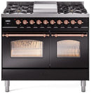 ILVE Nostalgie II 40-Inch Dual Fuel Freestanding Range with Removable Griddle in Glossy Black with Copper Trim (UPD40FNMPBKP)