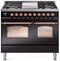 ILVE Nostalgie II 40-Inch Dual Fuel Freestanding Range with Removable Griddle in Glossy Black with Copper Trim (UPD40FNMPBKP)