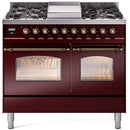 ILVE Nostalgie II 40-Inch Dual Fuel Freestanding Range with Removable Griddle in Burgundy with Bronze Trim (UPD40FNMPBUB)