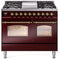 ILVE Nostalgie II 40-Inch Dual Fuel Freestanding Range with Removable Griddle in Burgundy with Brass Trim (UPD40FNMPBUG)