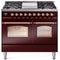 ILVE Nostalgie II 40-Inch Dual Fuel Freestanding Range with Removable Griddle in Burgundy with Copper Trim (UPD40FNMPBUP)