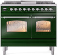 ILVE Nostalgie II 40-Inch Dual Fuel Freestanding Range with Removable Griddle in Emerald Green with Chrome Trim (UPD40FNMPEGC)