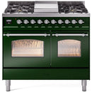 ILVE Nostalgie II 40-Inch Dual Fuel Freestanding Range with Removable Griddle in Emerald Green with Chrome Trim (UPD40FNMPEGC)
