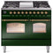 ILVE Nostalgie II 40-Inch Dual Fuel Freestanding Range with Removable Griddle in Emerald Green with Brass Trim (UPD40FNMPEGG)