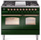 ILVE Nostalgie II 40-Inch Dual Fuel Freestanding Range with Removable Griddle in Emerald Green with Copper Trim (UPD40FNMPEGP)