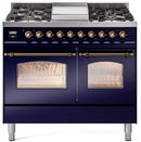 ILVE Nostalgie II 40-Inch Dual Fuel Freestanding Range with Removable Griddle in Midnight Blue with Bronze Trim (UPD40FNMPMBB)