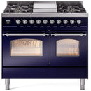 ILVE Nostalgie II 40-Inch Dual Fuel Freestanding Range with Removable Griddle in Midnight Blue with Chrome Trim (UPD40FNMPMBC)