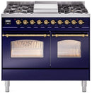ILVE Nostalgie II 40-Inch Dual Fuel Freestanding Range with Removable Griddle in Midnight Blue with Brass Trim (UPD40FNMPMBG)