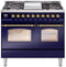 ILVE Nostalgie II 40-Inch Dual Fuel Freestanding Range with Removable Griddle in Midnight Blue with Brass Trim (UPD40FNMPMBG)