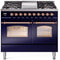 ILVE Nostalgie II 40-Inch Dual Fuel Freestanding Range with Removable Griddle in Midnight Blue with Copper Trim (UPD40FNMPMBP)