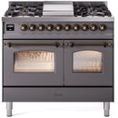 ILVE Nostalgie II 40-Inch Dual Fuel Freestanding Range with Removable Griddle in Matte Graphite with Bronze Trim (UPD40FNMPMGB)