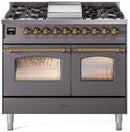 ILVE Nostalgie II 40-Inch Dual Fuel Freestanding Range with Removable Griddle in Matte Graphite with Brass Trim (UPD40FNMPMGG)