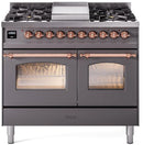 ILVE Nostalgie II 40-Inch Dual Fuel Freestanding Range with Removable Griddle in Matte Graphite with Copper Trim (UPD40FNMPMGP)
