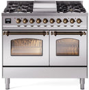 ILVE Nostalgie II 40-Inch Dual Fuel Freestanding Range with Removable Griddle in Stainless Steel with Bronze Trim (UPD40FNMPSSB)