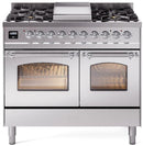 ILVE Nostalgie II 40-Inch Dual Fuel Freestanding Range with Removable Griddle in Stainless Steel with Chrome Trim (UPD40FNMPSSC)