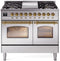 ILVE Nostalgie II 40-Inch Dual Fuel Freestanding Range with Removable Griddle in Stainless Steel with Brass Trim (UPD40FNMPSSG)