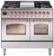 ILVE Nostalgie II 40-Inch Dual Fuel Freestanding Range with Removable Griddle in Stainless Steel with Copper Trim (UPD40FNMPSSP)