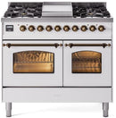 ILVE Nostalgie II 40-Inch Dual Fuel Freestanding Range with Removable Griddle in White with Bronze Trim (UPD40FNMPWHB)