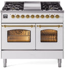 ILVE Nostalgie II 40-Inch Dual Fuel Freestanding Range with Removable Griddle in White with Brass Trim (UPD40FNMPWHG)
