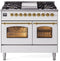 ILVE Nostalgie II 40-Inch Dual Fuel Freestanding Range with Removable Griddle in White with Brass Trim (UPD40FNMPWHG)