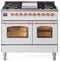 ILVE Nostalgie II 40-Inch Dual Fuel Freestanding Range with Removable Griddle in White with Copper Trim (UPD40FNMPWHP)