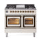 ILVE Nostalgie II Noblesse 40-Inch 4.3 Cu. Ft. Dual Oven Propane Gas Dual Fuel Range with 6 Burners, Griddle and Triple Glass Door in Antique White with Burnished Bronze Trim (UND40FNMPAWBLP)