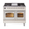 ILVE Nostalgie II Noblesse 40-Inch 4.3 Cu. Ft. Dual Oven Natural Gas Dual Fuel Range with 6 Burners, Griddle and Triple Glass Door in Antique White with Chrome Trim (UND40FNMPAWC)