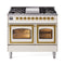 ILVE Nostalgie II Noblesse 40-Inch 4.3 Cu. Ft. Dual Oven Propane Gas Dual Fuel Range with 6 Burners, Griddle and Triple Glass Door in Antique White with Brass Trim (UND40FNMPAWGLP)