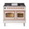 ILVE Nostalgie II Noblesse 40-Inch 4.3 Cu. Ft. Dual Oven Propane Gas Dual Fuel Range with 6 Burners, Griddle and Triple Glass Door in Antique White with Copper Trim (UND40FNMPAWPLP)