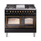 ILVE Nostalgie II Noblesse 40-Inch 4.3 Cu. Ft. Dual Oven Natural Gas Dual Fuel Range with 6 Burners, Griddle and Triple Glass Door in Glossy Black with Bronze Trim (UND40FNMPBKB)
