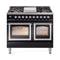ILVE Nostalgie II Noblesse 40-Inch 4.3 Cu. Ft. Dual Oven Natural Gas Dual Fuel Range with 6 Burners, Griddle and Triple Glass Door in Glossy Black with Chrome Trim (UND40FNMPBKC)
