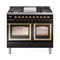 ILVE Nostalgie II Noblesse 40-Inch 4.3 Cu. Ft. Dual Oven Natural Gas Dual Fuel Range with 6 Burners, Griddle and Triple Glass Door in Glossy Black with Brass Trim (UND40FNMPBKG)