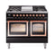 ILVE Nostalgie II Noblesse 40-Inch 4.3 Cu. Ft. Dual Oven Natural Gas Dual Fuel Range with 6 Burners, Griddle and Triple Glass Door in Glossy Black with Copper Trim (UND40FNMPBKP)