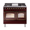 ILVE Nostalgie II Noblesse 40-Inch 4.3 Cu. Ft. Dual Oven Propane Gas Dual Fuel Range with 6 Burners, Griddle and Triple Glass Door in Burgundy with Burnished Bronze Trim (UND40FNMPBUBLP)
