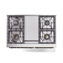 40-inch gas range cooktop with four cast-iron style burner grates and center trim