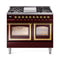 ILVE Nostalgie II Noblesse 40-Inch 4.3 Cu. Ft. Dual Oven Propane Gas Dual Fuel Range with 6 Burners, Griddle and Triple Glass Door in Burgundy with Brass Trim (UND40FNMPBUGLP)