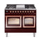 ILVE Nostalgie II Noblesse 40-Inch 4.3 Cu. Ft. Dual Oven Propane Gas Dual Fuel Range with 6 Burners, Griddle and Triple Glass Door in Burgundy with Copper Trim (UND40FNMPBUPLP)