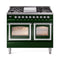 ILVE Nostalgie II Noblesse 40-Inch 4.3 Cu. Ft. Dual Oven Natural Gas Dual Fuel Range with 6 Burners, Griddle and Triple Glass Door in Emerald Green with Chrome Trim (UND40FNMPEGC)