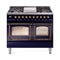 ILVE Nostalgie II Noblesse 40-Inch 4.3 Cu. Ft. Dual Oven Propane Gas Dual Fuel Range with 6 Burners, Griddle and Triple Glass Door in Midnight Blue with Burnished Bronze Trim (UND40FNMPMBBLP)
