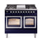 ILVE Nostalgie II Noblesse 40-Inch 4.3 Cu. Ft. Dual Oven Propane Gas Dual Fuel Range with 6 Burners, Griddle and Triple Glass Door in Midnight Blue with Chrome Trim (UND40FNMPMBCLP)