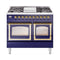 ILVE Nostalgie II Noblesse 40-Inch 4.3 Cu. Ft. Dual Oven Natural Gas Dual Fuel Range with 6 Burners, Griddle and Triple Glass Door in Midnight Blue with Brass Trim (UND40FNMPMBG)