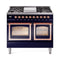ILVE Nostalgie II Noblesse 40-Inch 4.3 Cu. Ft. Dual Oven Natural Gas Dual Fuel Range with 6 Burners, Griddle and Triple Glass Door in Midnight Blue with Copper Trim (UND40FNMPMBP)