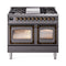 ILVE Nostalgie II Noblesse 40-Inch 4.3 Cu. Ft. Dual Oven Natural Gas Dual Fuel Range with 6 Burners, Griddle and Triple Glass Door in Matte Graphite with Burnished Bronze Trim (UND40FNMPMGB)